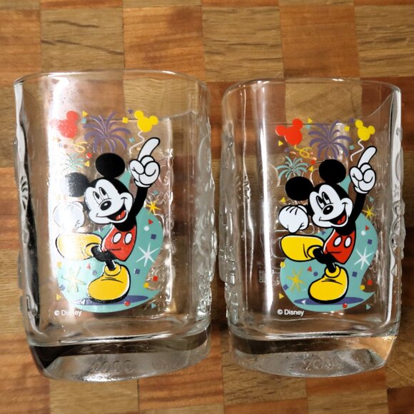 McDonalds Disney Micky Mouse Glass Cup Set of 2 Year 2000 - Picture 1 of 11